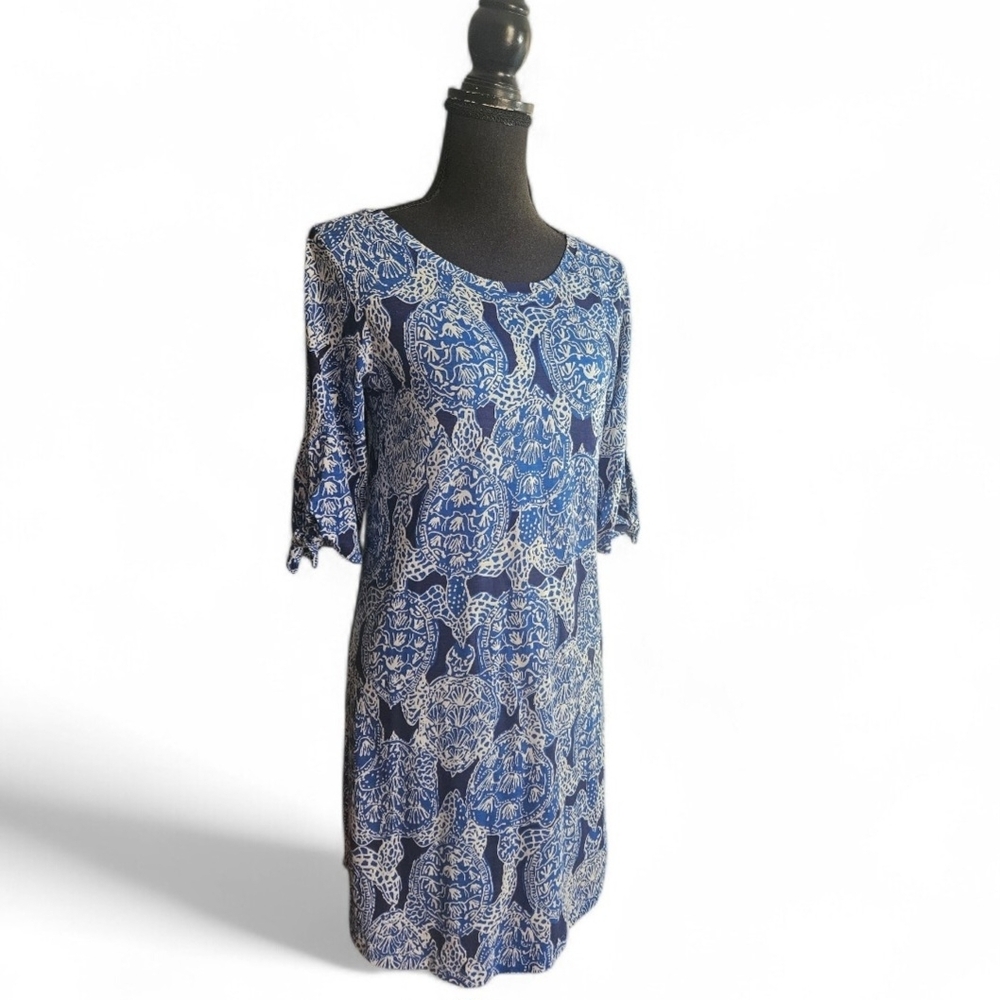 Lilly Pulitzer Preston Tie Sleeve Dress Snap To It Sea Turtle Print Size Small